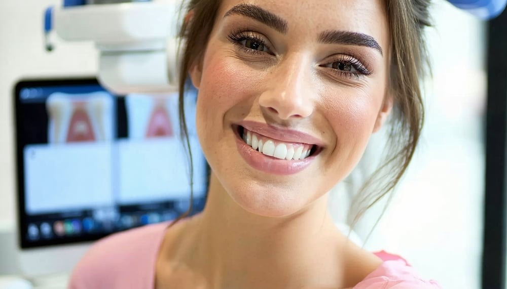 Smiling patient at Mora Dental Studio dental office